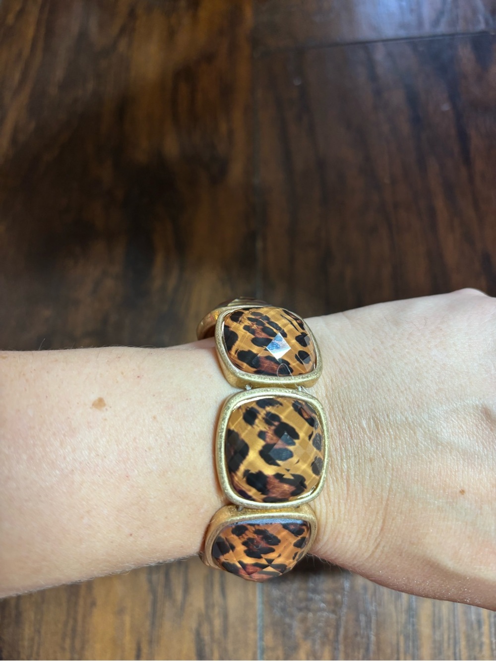 Gold-Tone Leopard Print Stretch Bracelet - Women Fashion Jewelry